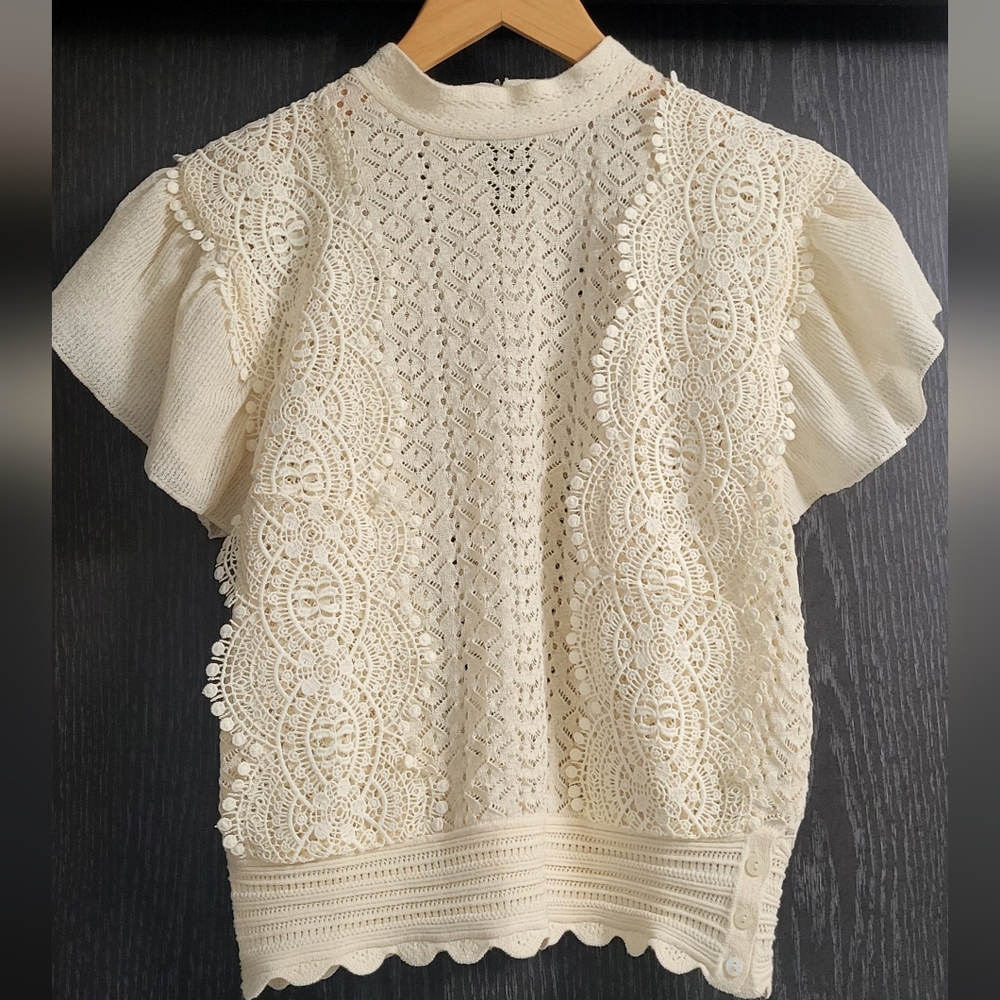 Elegant Cream Lace Blouse - Picture 3 of 12